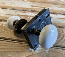 Antique Door Knob Lock Set White Porcelain Knobs Norwalk For Repair or Restore 1920s