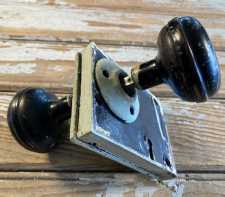 Antique Door Knob Lock Set Black Metal Knobs Unmarked For Repair or Restore 1920s