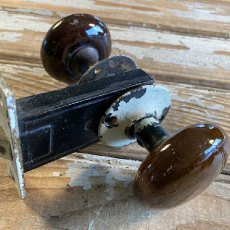 Antique Brown Porcelain Door Knobs Interior Closet Privacy Mortise Set Unmarked 1920s