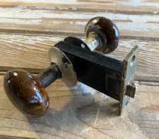 Antique Brown Swirl Porcelain Door Knobs Interior Closet Privacy Mortise Set Unmarked 1920s