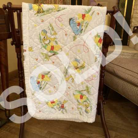 Vintage Winnie The Pooh Quilted Crib Baby Blanket Ruffled Trim Sears 1970s 1980s 35x54-in