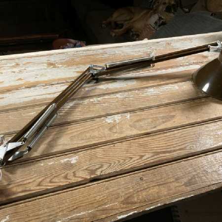 Vintage Adjustable Work Light Articulating Metal Desk Lamp Brown Enamel Clamp-On 1970s