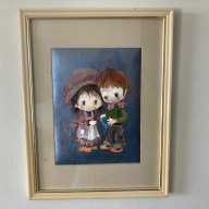 Similar Item 2 - Vintage Child Decor Framed Art Print Metallic Litho Charming Boy Girl Big Eyes Pink Blue 1960s 1970s