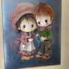 Vintage Child Decor Framed Art Print Metallic Litho Charming Boy Girl Big Eyes Pink Blue 1960s 1970s-Pic2