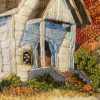 Vintage Framed Crewel Picture On Linen Cotton Old Country Church Pastoral Scene 1970s-Pic2