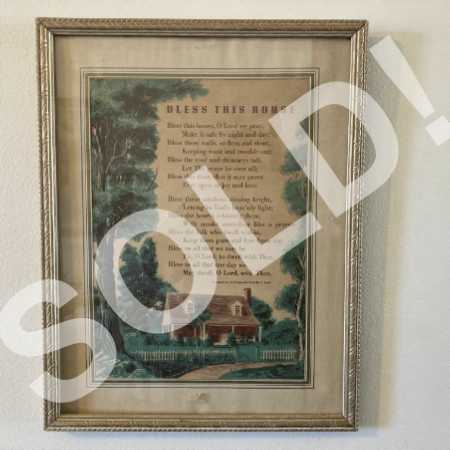 Vintage House Blessing Framed Art Print Poem Decorative Wood Frame 1940s 1950s-Pic1