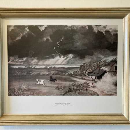 Vintage Framed Fine Art Print MFA Boston Running Before Storm American Horses Barn Lightening-Pic1