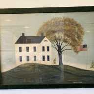Similar Item 4 - Large Vintage Framed Folk Art Print Warren Kimble Saltbox House With Flag and Swing 1990s