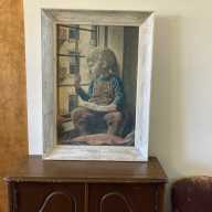 Similar Item 1 - Large Vintage Framed Art Print James Chapin Boy With Book Looking Out Window 1940s