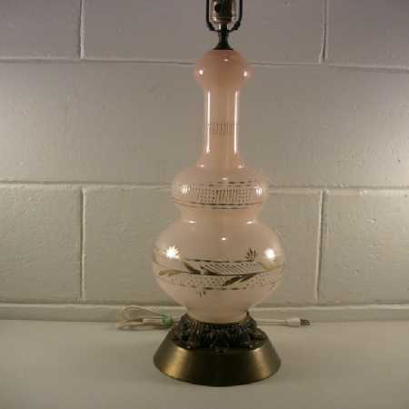 Vintage Pink Glass Table Lamp Genie Bottle Style Mid Century 1960s Decor