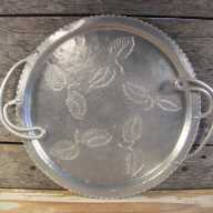Similar Item 2 - Vintage Wrought Aluminum Serving Tray Farberware Etched Leaf Design Handles 1950s 13.5W
