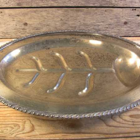 Vintage Silverplate Footed Roast Platter - Silver On Copper w- Juice Well Tree 16Lx12W