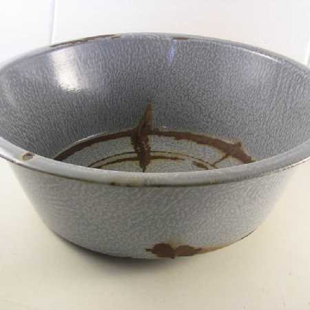 Large Vintage 16-In Round Gray Graniteware Tub Basin Distress Rusted Dinged AS IS