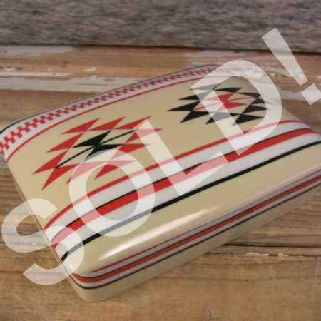 Vintage Porcelain Playing Card Trinket Box Southwestern Motif Double Card Set w- Cards Missing -Pic1