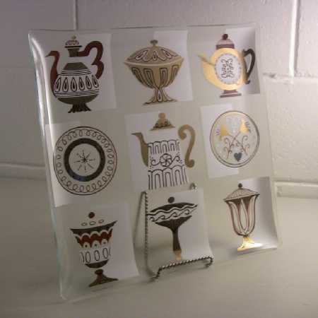 Vintage Mid-Century Square Glass Serving Tray Retro Tea Party
