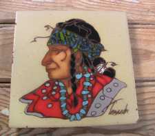 Similar Item 1 - Vintage Ceramic Art Tile Trivet Native American Indian Chief C. Teissedre 1980s 6x6
