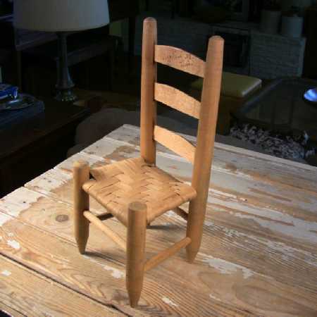 Vintage Miniature Ladderback Doll Chair Reed Seat Lookout Mountain TN Souvenir 13.5Hx6.25x5.5