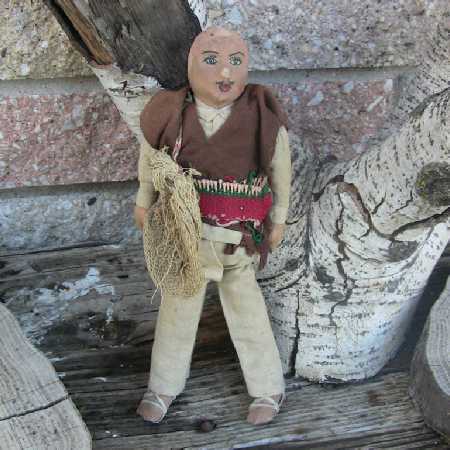 Antique Cloth Doll Primitive Folk Art Doll Stockinette Cloth Doll Painted Face