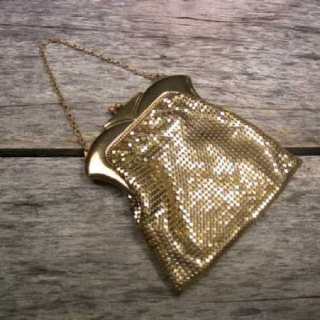 Vintage Whiting Davis Mesh Purse Goldtone Mesh Evening Bag Mid Century Fashion