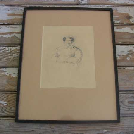 Framed Antique Historical Print Portrait of a Lady J. Ingres Pencil Drawing 1828