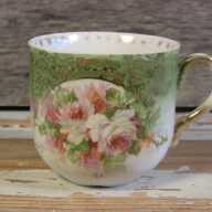 Similar Item 3 - Antique Mustache Cup Hand Painted Roses Embossed Porcelain Green White Gilt