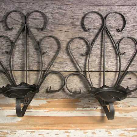 Vintage Wrought Iron Wall Sconces Pillar Candle Holders Gothic Rustic Decor '60s