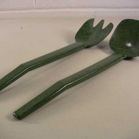 Mid-Century Salad Serving Set Sleek Tapered Spoon Fork Wood Melamine Flintwood