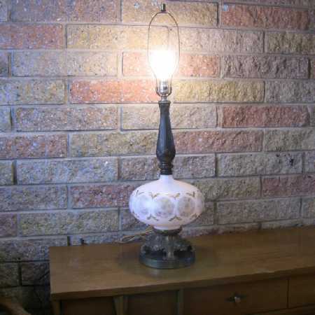 Vintage Genie Bottle Lamp Mid Century Frosted Glass Gold Accent 3-Way Light '60s