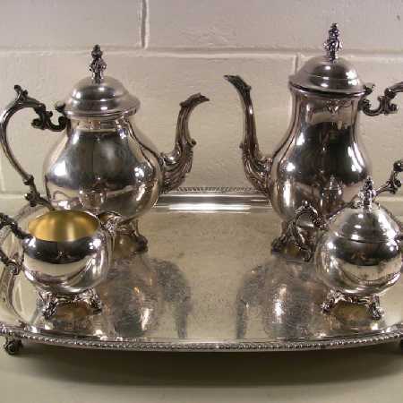 Vintage Silver Plate 5-Pc Serving Tray Coffee Tea Cream Sugar Set 1883 FB Rogers