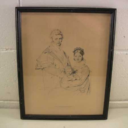 Vintage Ingres Etching Pencil Drawing Fine Art Print Lethiere Family Rome 1815