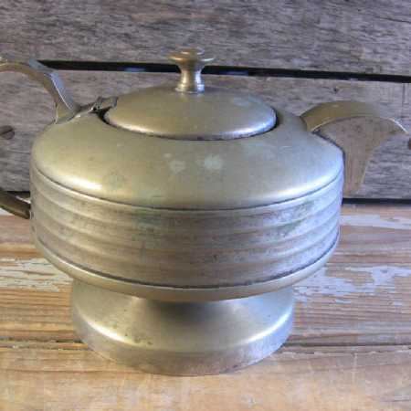 Vintage Silverplate Art Deco Teapot EPNS Heavy Cast Low Profile Banded Pot 1940s