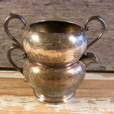 Vintage Silverplate Creamer Sugar Bowl PSCO Silver Elegant Rustic Tableware 1of3