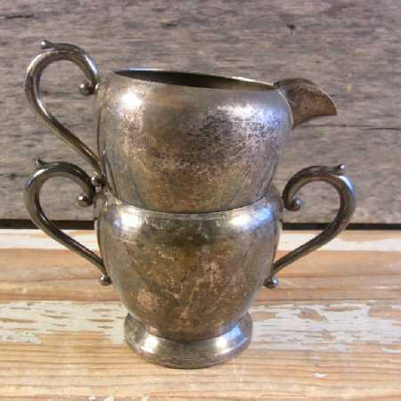 Vintage Silverplate Creamer Sugar Bowl ART S CO Elegant Rustic Tableware 2of3
