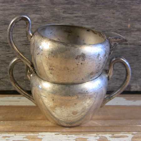 Vintage Silverplate Creamer Sugar Bowl Unmarked Elegant Rustic Tableware 3of3