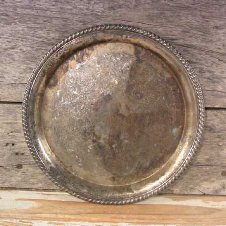 Vintage Round Platter Serving Drink Tray Wrapped Edge 12.5-In Dia